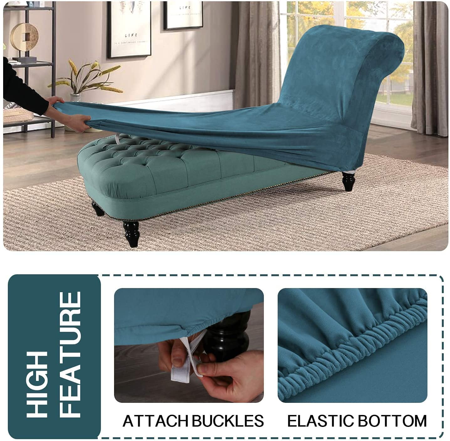Velvet Armless Chaise Lounge Cover, Stretch Lounge Chaise Chair Slipcover Soft Recliner Sofa Slipcover Pet Furniture Protector