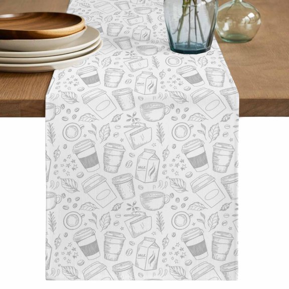 Coffee Table Runner 72 Inches, White Grey Modern Concise Cup Farmhouses Bed Runner Dresser Scarves Tabletop for Indoor Outdoor Parties/Ceremony/Banquet, 18" x 72"