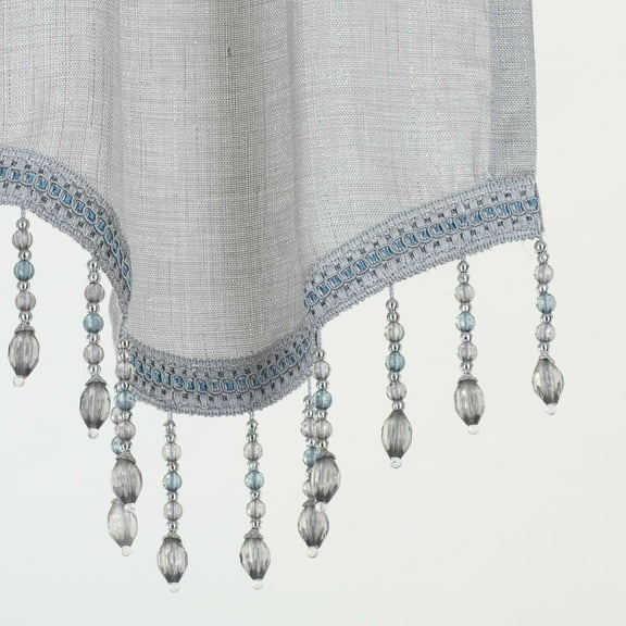 Kate Aurora Shimmery Sheer Ultra Chic Rod Pocket Beaded Window Valance - Silver