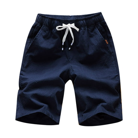 Bcfgryg Men's Linen Shorts Casual Elastic Waist Drawstring Summer Beach Shorts Athletic Shorts Men Dark Blue XXXL