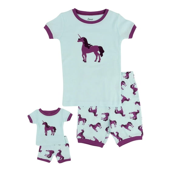 Leveret Shorts Kids Pajamas Matching Doll & Girl Pajamas Set (Unicorn,Size 8 Years)