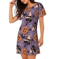 thumbnail image 2 of Disketp Vintage Halloween Black Cat para Camisón Corto de Manga Corta para Mujeres, Camisón Cómodo con Escote Redondo, Bonito y Confortable, 2 of 6
