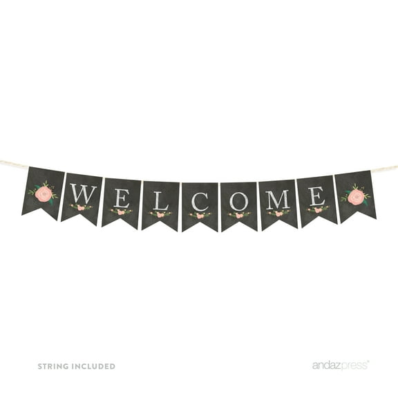 Welcome Chalkboard Floral Girl Baby Shower Pennant Party Banner