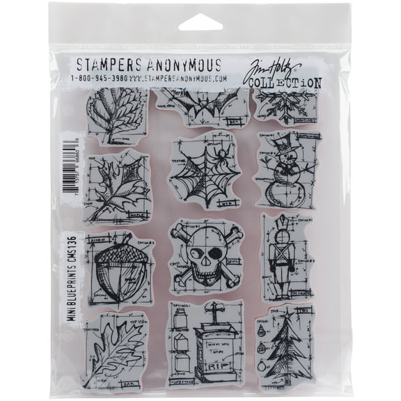 Tim Holtz Cling Stamps 7"X8.5"-Mini Blueprint