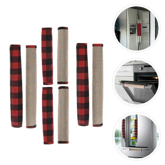STRANDCHIC 8pcs Christmas Handle Cover Plaid Knob Protectors for Appliances Assorted Color Synthetic Material