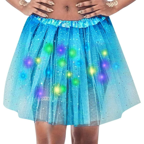 Riforla Glimmering Sequin LED Light up Half Skirt Tutu with Starry Netting for Adults Sparkling Party Wear Women's Skirts BU2 One Size