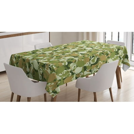 

Camo Tablecloth Sketchy Skulls and Crossbones Warning Sign Spooky Scary Horror Tile Rectangular Table Cover for Dining Room Kitchen 60 X 84 Inches Light Brown Green Light Green by Ambesonne