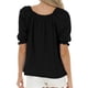 thumbnail image 3 of Mujer Top Camiseta Blusa Color Puro Cuello Redondo Puff Media Manga Puño Elástico para Oficina en Casa Negro L, 3 of 5