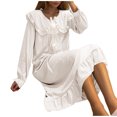 thumbnail image 6 of Fartey Women's Victorian Nightgown Cute Doll Collar Nightdress Soft Comfy Long Sleeve Sleepwear Loose Flowy Ruffle Hem Long Loungewear White XL, 6 of 6