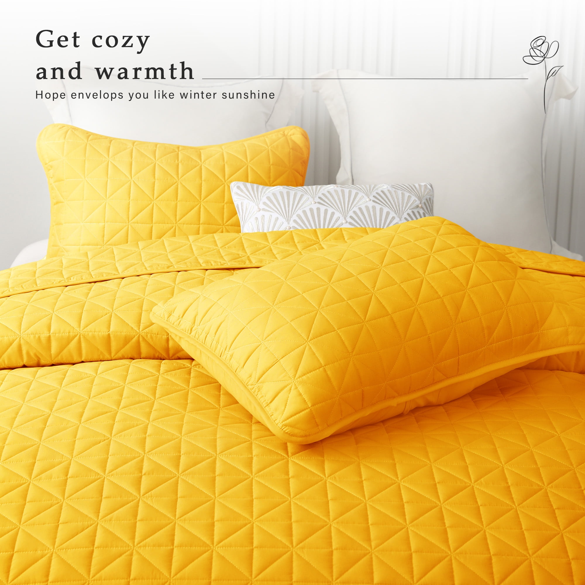 Exclusivo Mezcla Twin Quilt Bedding Set, Lightweight Soft Yellow Twin Bedspreads Coverlets with Geometric Stitched Pattern