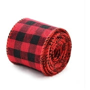 Red and Black Plaid Burlap Ribbon Christmas Wired Ribbon Wrapping Ribbon for Christmas Crafts Decoration, Floral Bows Craft 5CM