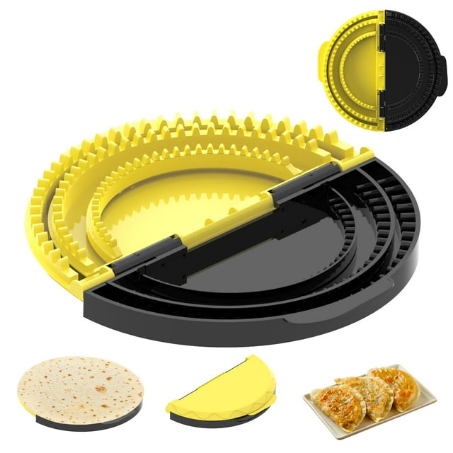 Tortilla Sealer, 3 in 1 Quesadilla Maker with 10+8+6 Inches, Removable Burrito Crimper for Burritos, Tacos, Pancakes, Calzone, Dumplings(Black Yellow)