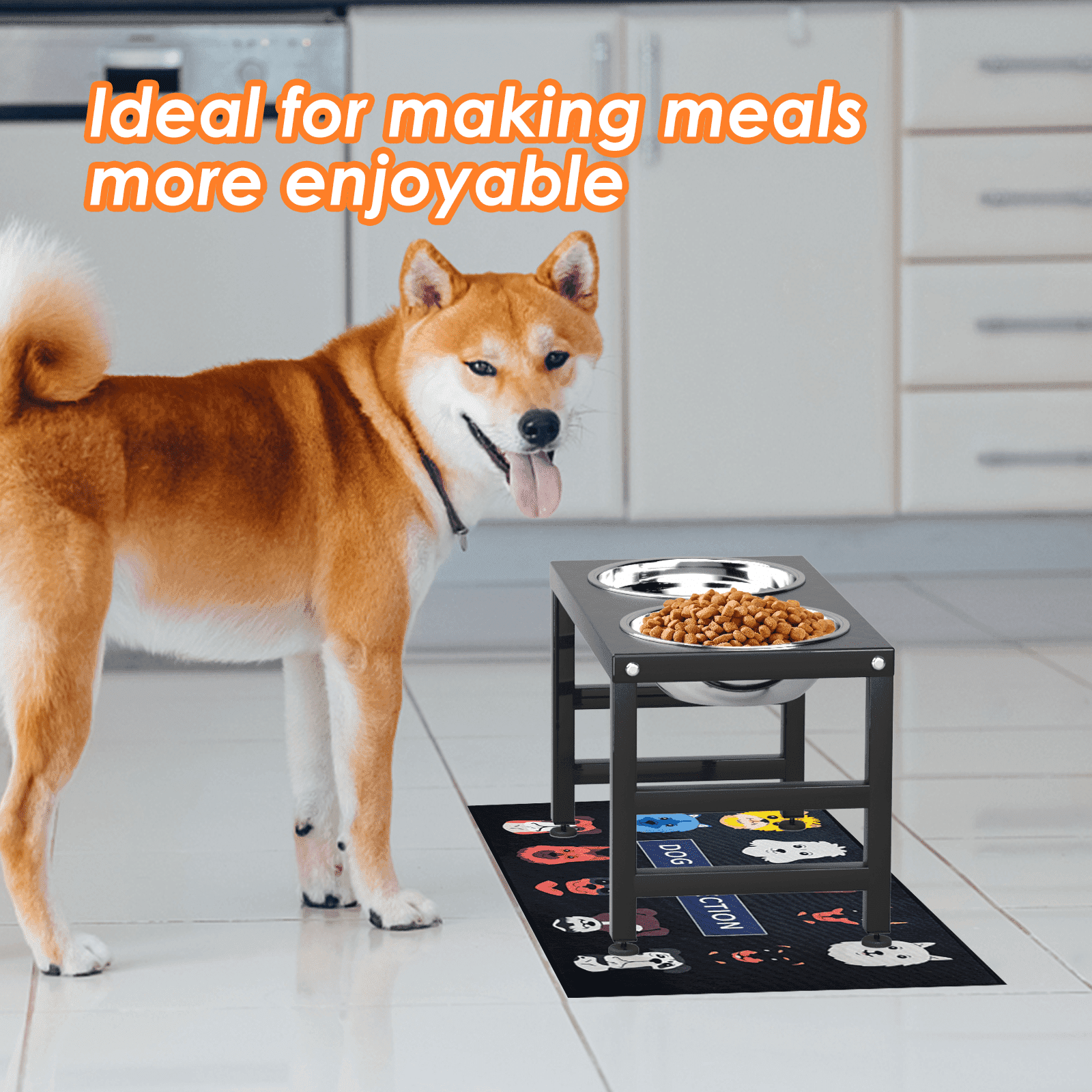 SHAINFUN Metal Raised Dog Bowl Stand for Dogs, Elevated Dog Bowls with Sprill Proof Mat, Dog Food & Water Bowls 10" Tall Dog Feeder