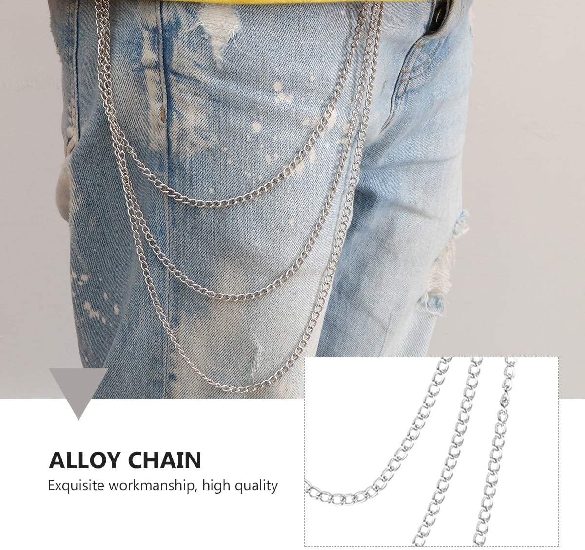 Cheers.US 4Pcs Multi-layer Anti-Lost Unisex Pants Trousers Chain Wallet  Chain Jeans Pant Chain Silver 