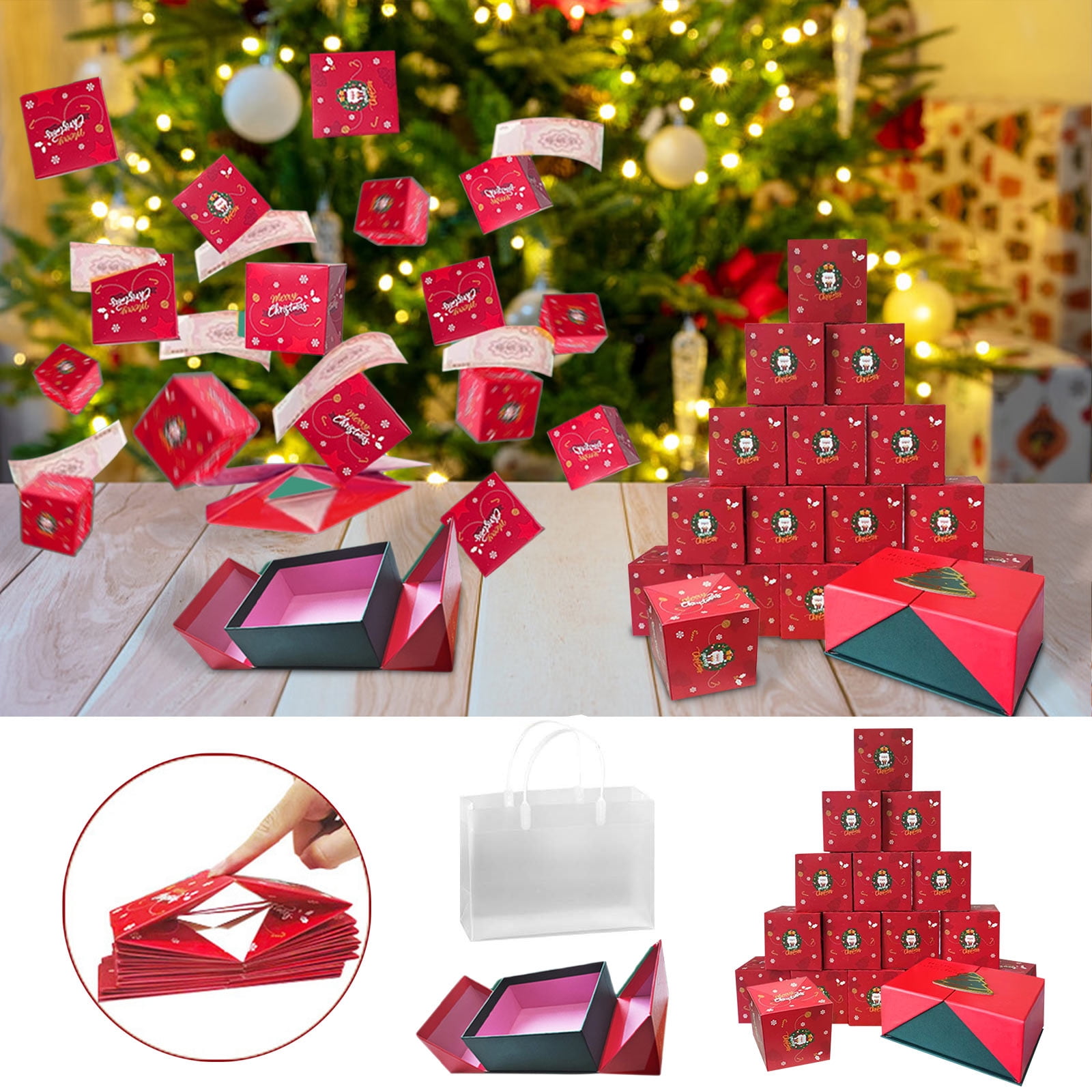Surprise Gift Box Explosion for Money, Unique Folding Bouncing Red Envelope Gift  Box with Confetti, Cash Explosion Luxury Gift Box for Birthday Anniversary  Valentine Proposal (15 Bounces) (Green Christmas)