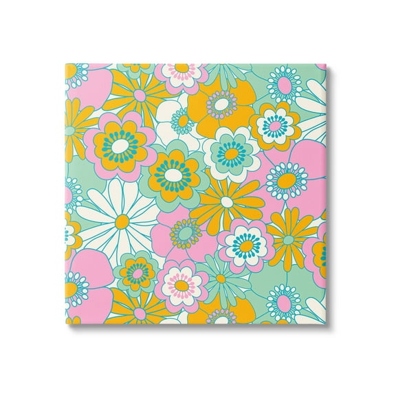 Stupell Industries Groovy Flower Pattern Botanical & Floral Painting Gallery Wrapped Canvas Art Print Wall Art, 17 x 17