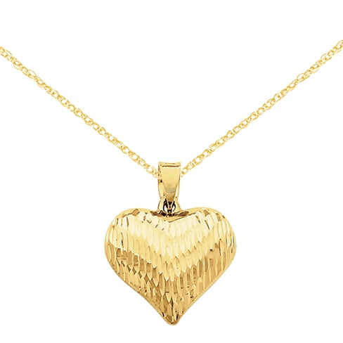 Primal Gold - Primal Gold 14 Karat Yellow Gold Diamond-cut Puffed Heart ...