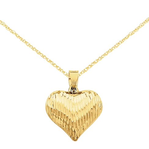 Primal Gold 14 Karat Yellow Gold Diamond Cut Puffed Heart Pendant With 18 Inch Cable Rope Chain Walmart Com Primal Gold 14 Karat Yellow Gold Diamond Cut Puffed Heart Pendant With 18 Inch Cable Rope Chain Walmart Com