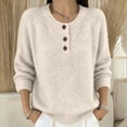thumbnail image 4 of Only Moment Beige Womens Sweaters Crew Neck Neck Button Long Sleeve Casual Sweaters Ribbed Knitted Pullovers Warm Soft Sweater Jumper Tops Fall Winter Trendy Outfits S, 4 of 5