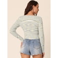 thumbnail image 4 of Unique Bargains Women's Stripe Knitted Butterfly Buckle Crop Sweater Cardigan Tops L Light Blue And Yellow, 4 of 6