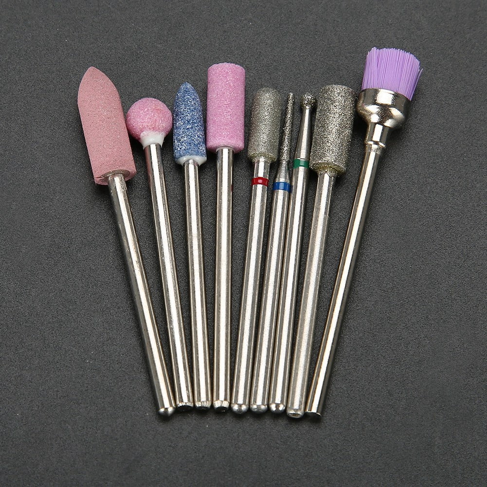 OTVIAP 9Pcs Emery Nail Drill Bits Set Polishing Tools Grinding Head for