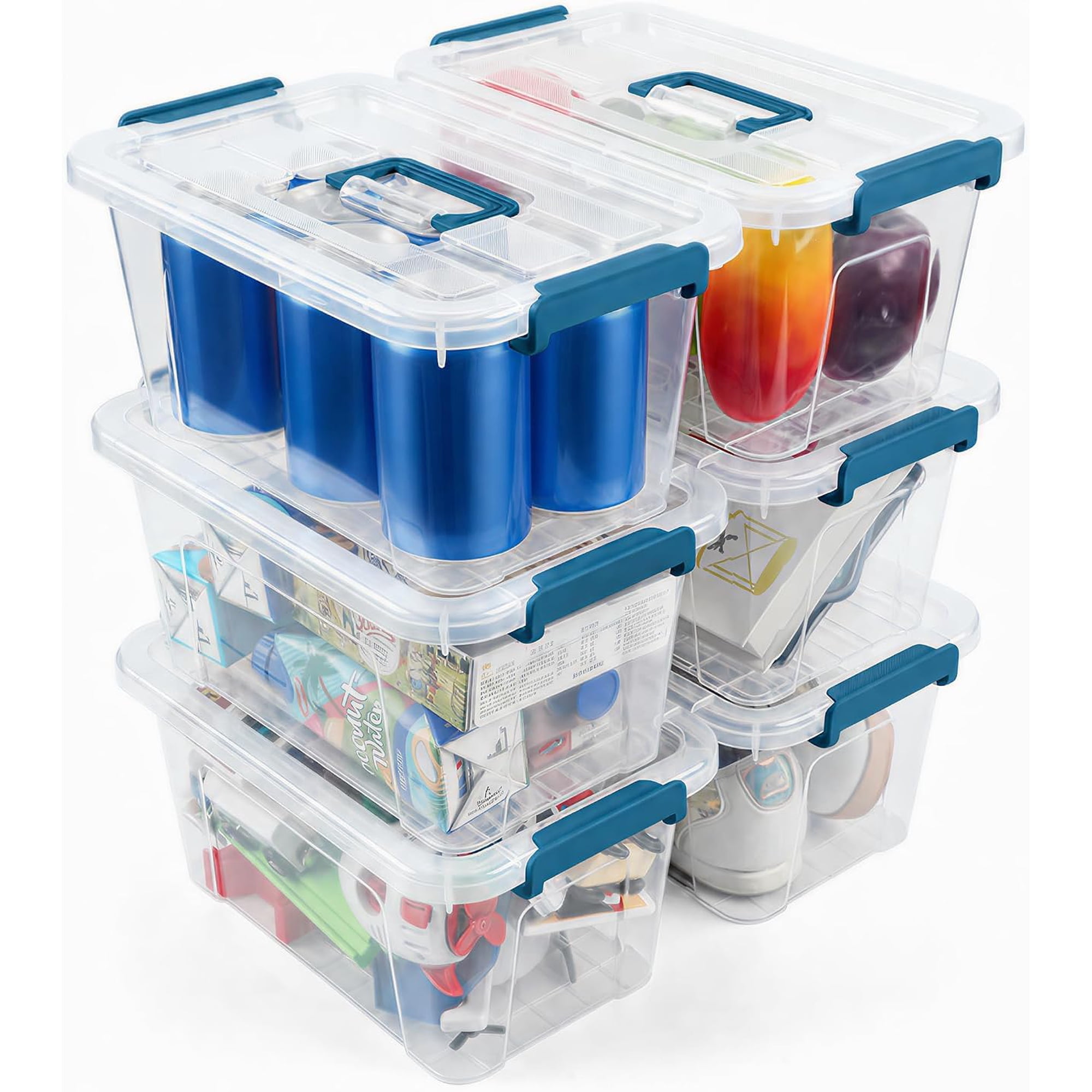 Storage Bins with Lids 7Qt Clear Stackable Storage Containers With Lids Buckle Latches.Perfect for LEGO Crafts Office Supplies and Dorm Room Organization 6-Pack (Clear)