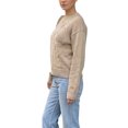 thumbnail image 4 of INSPIRE CHIC Women's 3D Floral Dropped Shoulders Knit Top Ribbed Crew Neck Long Sleeve Small Dark Khaki, 4 of 6