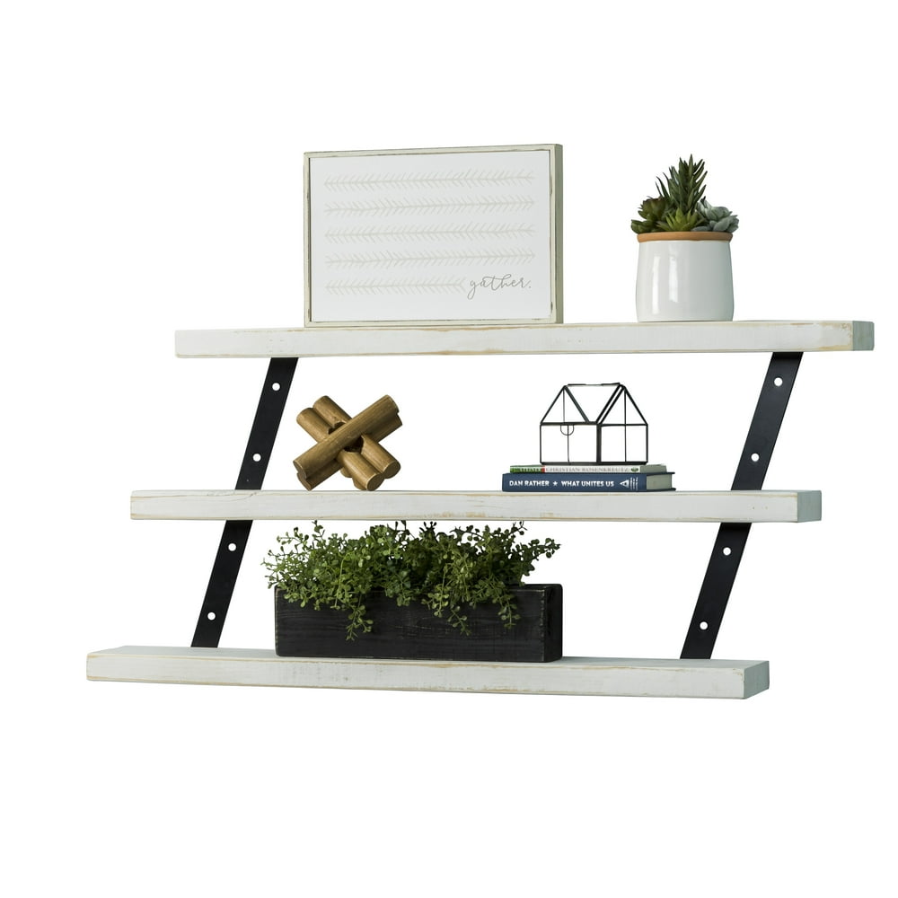 Del Hutson Designs White 36inch Industrial 3Tier Floating Shelf