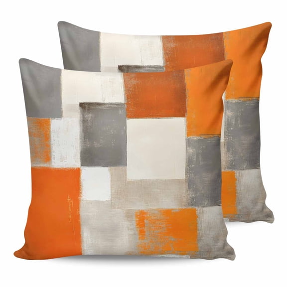 20x20 Pillow Covers Set of 2, Burnt Orange Throw Pillow Covers Decorative Couch Cushion Case, Grey Modern Abstract Art Oil Painting Geometric Microfiber Square Pillowcases for Bedroom Car Living Room