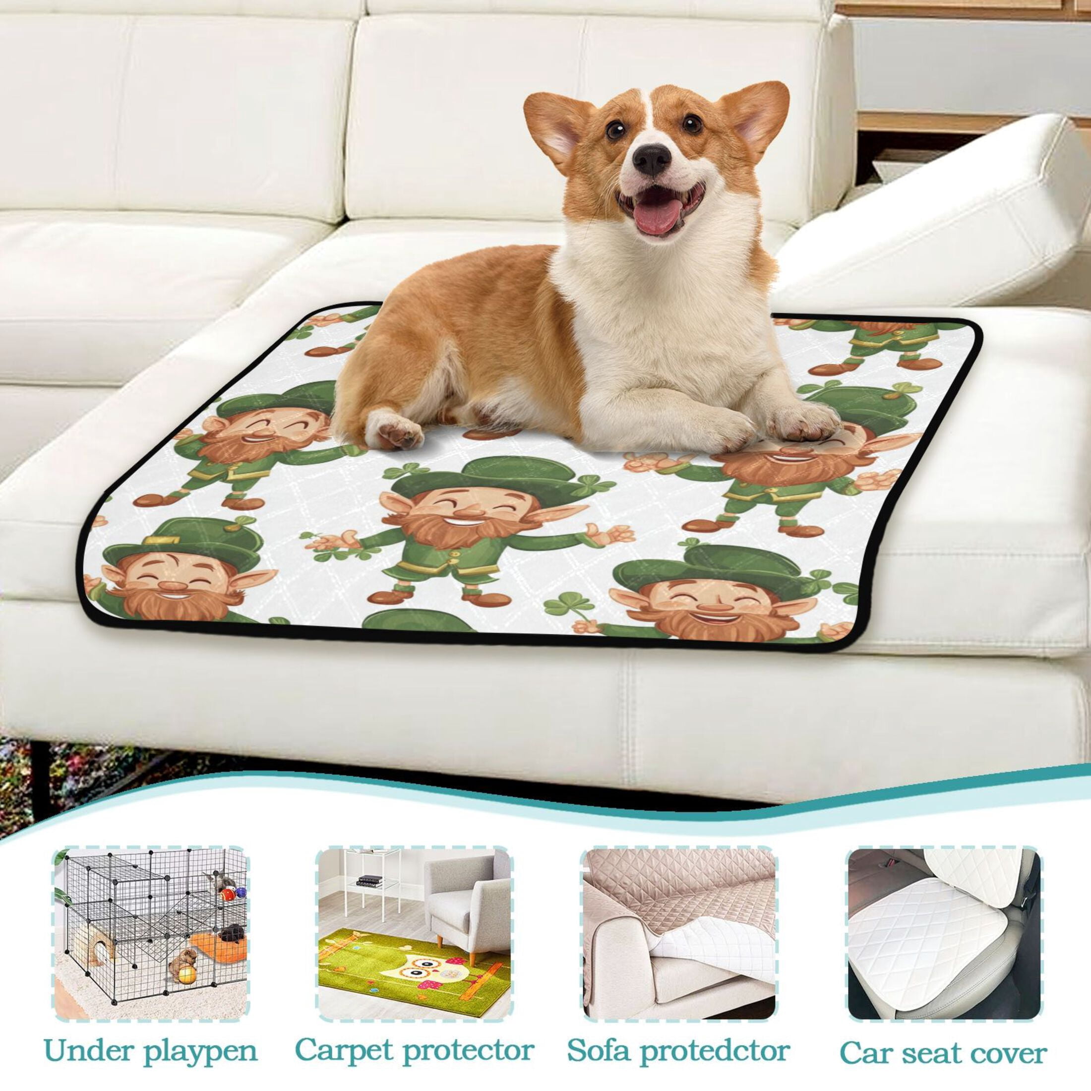 Qxltty Cartoon Leprechauns Pattern on White Background Cat litter Pads Pet Set of 3 Diaper Mats Center Anti-leakage Layer Absorbent Soft and Comfortable