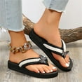 thumbnail image 4 of XIMIN New Women's Rhinestone Platform Sandals High | Low Platform T-Strap Jewel Sandals High Wedge Beach Flip Flops Summer Vacation Footwear (8.5, Black), 4 of 7