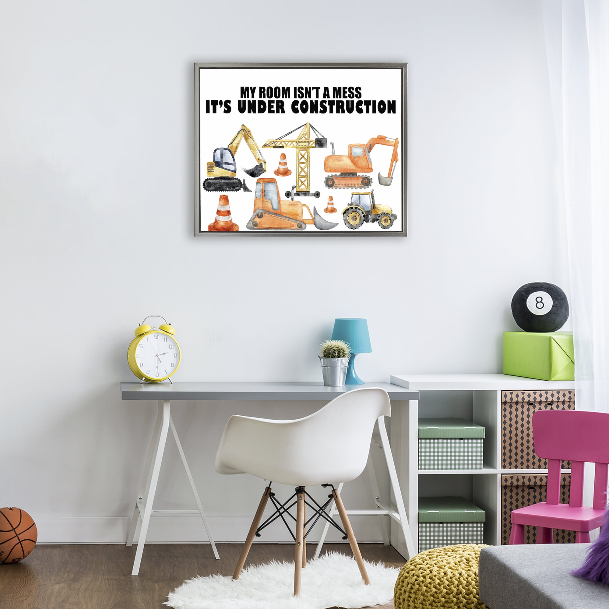 Not A Mess Under Construction Gray Framed Floater Canvas Wall Art, design by Kim Allen
