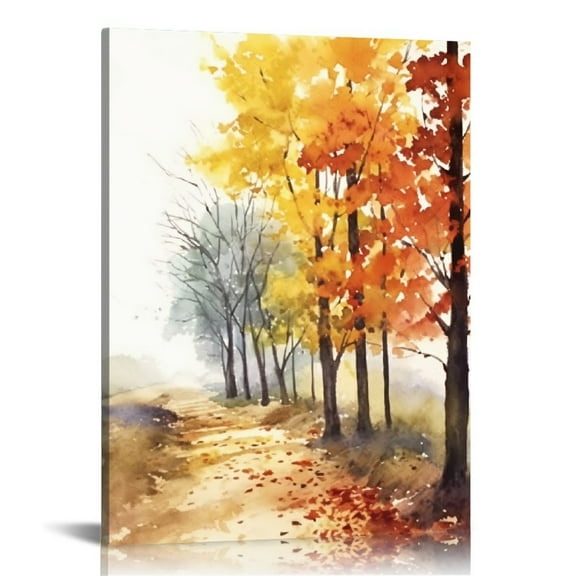 JRXY Watercolor Autumn Fall Decor Wall Art Scenery Print Maple Trees Leaves Lane Mountain Lake Park Painting 16x20in 12x16 in