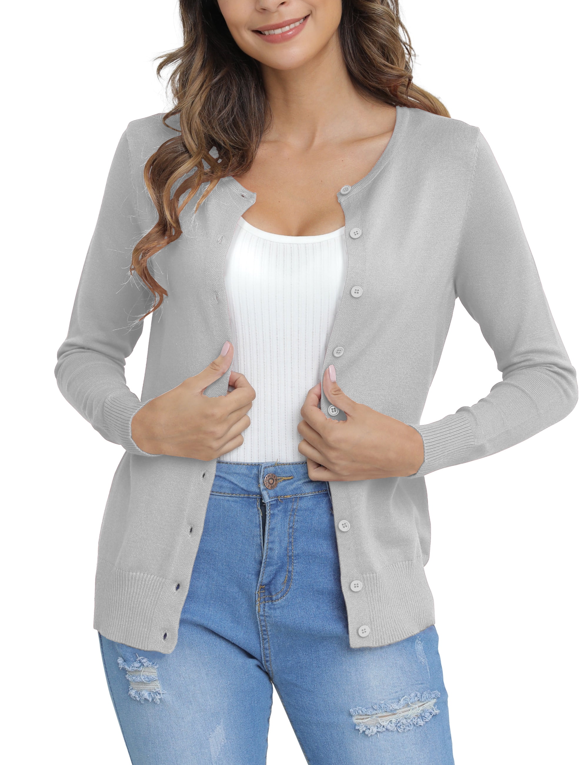 a.Jesdani Womens Cardigans Lightweight Soft Knit Crewneck Cardigan