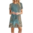 thumbnail image 1 of Qiopertar Robe d'Été Imprimée pour Femmes Fête de l'Indépendance Décontractée à Manches Courtes Col Rond Grandes Économies de Vacances! Moins de 5$ jusqu'à 90 % de Réduction, 1 of 5