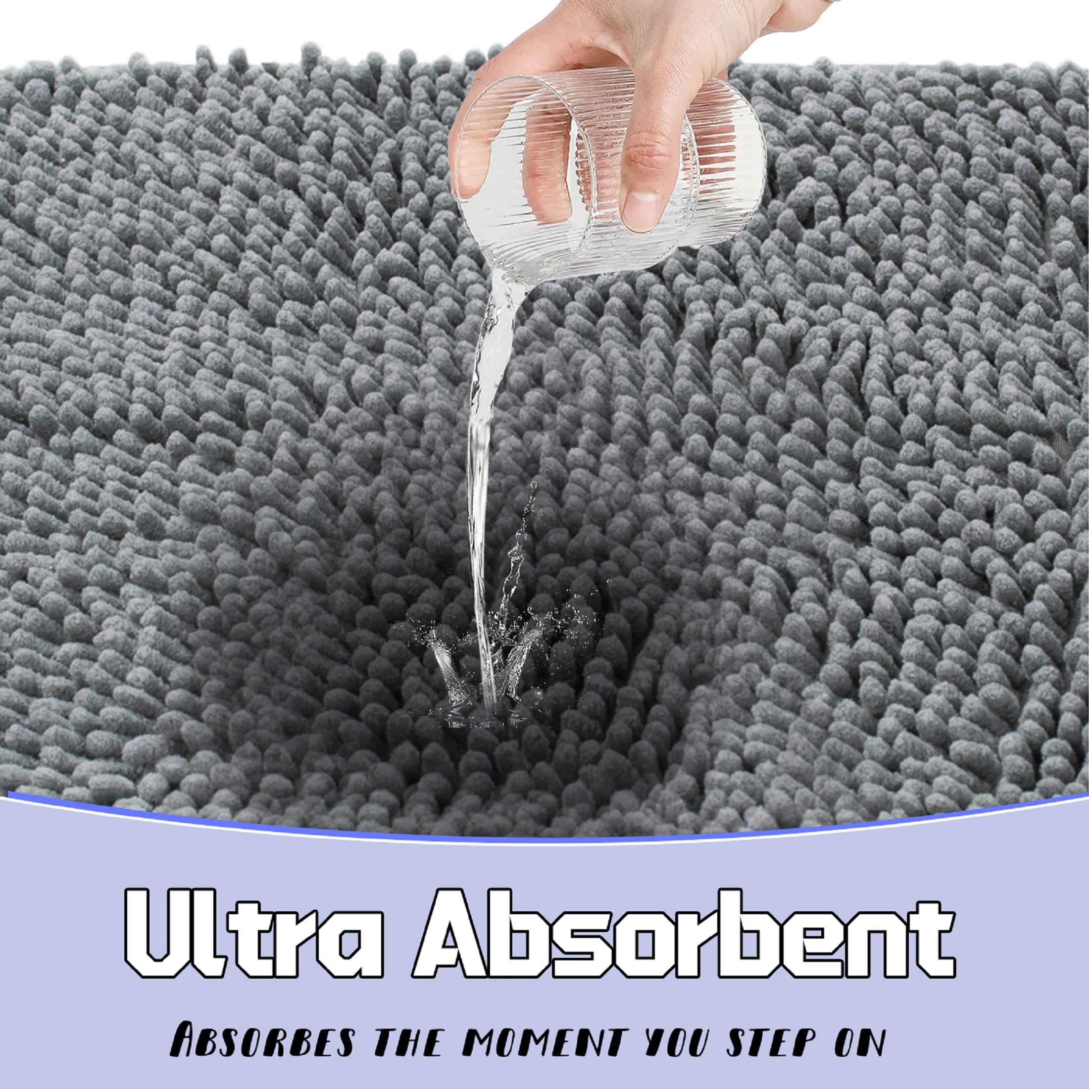 Niubya Bathroom Rug, Contour Toilet Bath Rugs, Non-Slip Floor Mat With Rubber BackingMachine Wash and Dry, 24x17, Gray