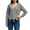 Gray, variant on Women's Frayed Hem Crop Sweater V-Neck Long Sleeve Casual Pullover (Black, 2XL)