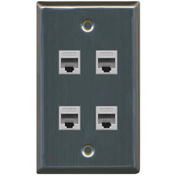 RiteAV - 4 Port Cat6 Ethernet Wall Plate - Stainless Steel/Gray