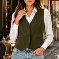 thumbnail image 2 of Women's Faux Suede Sleeveless Vest V Neck Button Down Business Casual Waistcoat Retro Layering Tank Jacket for Daily office Wear Green, 2 of 9