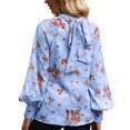 thumbnail image 3 of EFINNY Women's Chiffon Blouse Long Lantern Sleeves Shirt Round Neck Applique Top Blouse For Lady, 3 of 7