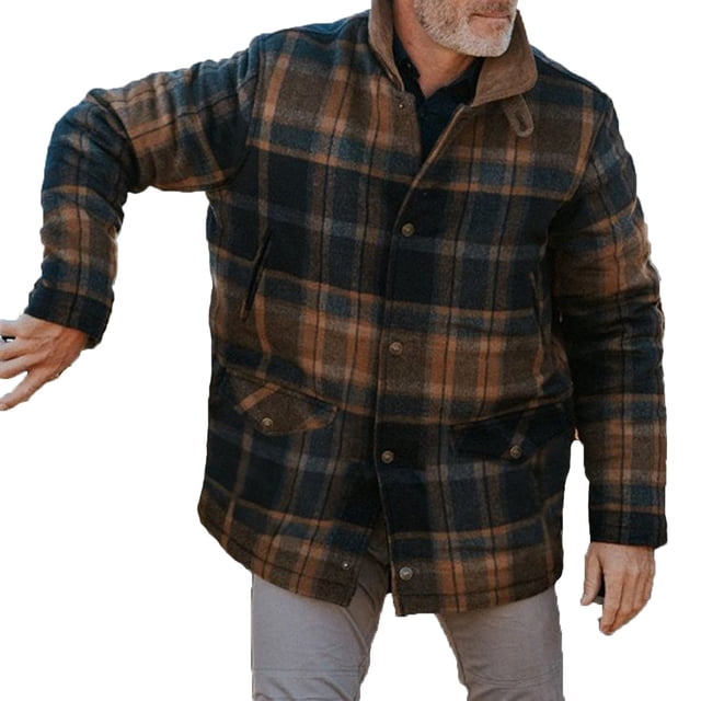Plaid Jacket Men Mens Fashion Outdoor Fall Outdoor Plaid Solid Color Comfortable Stand Collar Jacket