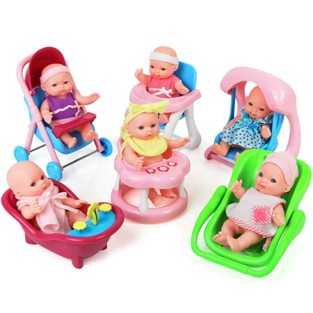 Click N Play Set Of 6 Mini 5 Baby Girl Dolls With Accessories