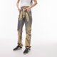 thumbnail image 2 of Pantalones vaqueros rectos casuales ajustados con bolsillos con cremallera y color bronce de color sólido de otoño para mujer de Europa y América, 2 of 6