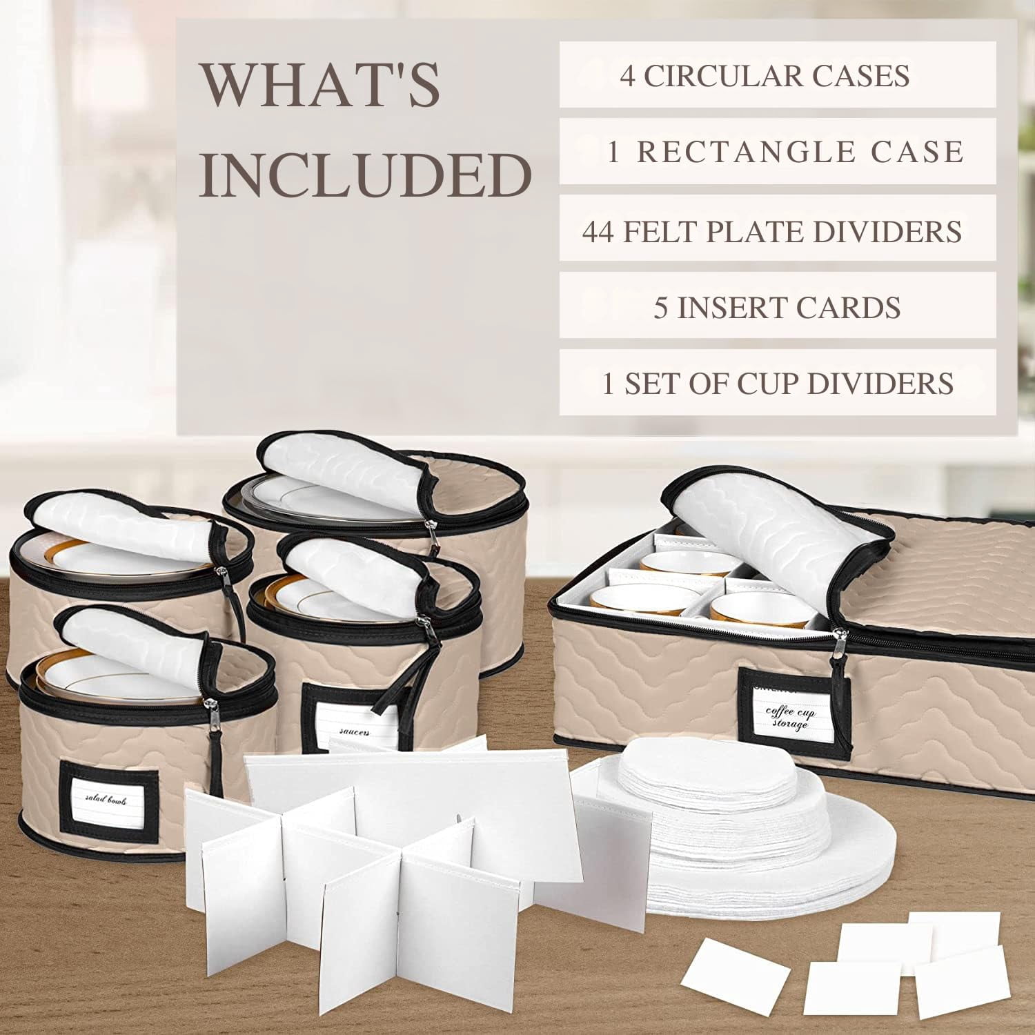 China Storage Containers 5-Piece Set Moving Boxes for Dinnerware, Glasses, Plates, Mugs and Saucers Sturdy Quilted Microfiber Dish Organizer with Dividers for Seasonal Storage - Holds Set of 12