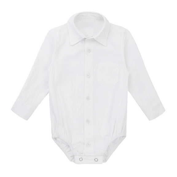 Hansber Little Baby Boy Long Sleeves White Shirt Romper Formal Wedding Party Bodysuit White 12-18M