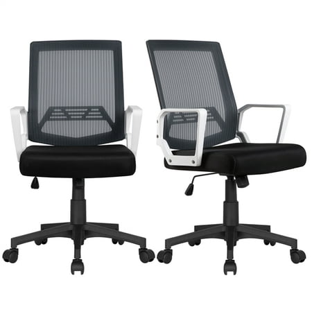 Easyfashion Mid-Back Mesh Office Chair Ergonomic Computer Chair, Set of 2, Black with White