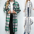 thumbnail image 4 of Camisa de las mujeres Camisa larga a cuadros de mujer Camisa de manga larga con botones de un solo pecho Abrigo suelto 1 1, 4 of 5