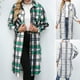 thumbnail image 5 of Camisa larga a cuadros para mujer, manga larga, botonadura sencilla, botones hacia abajo, 5 of 8