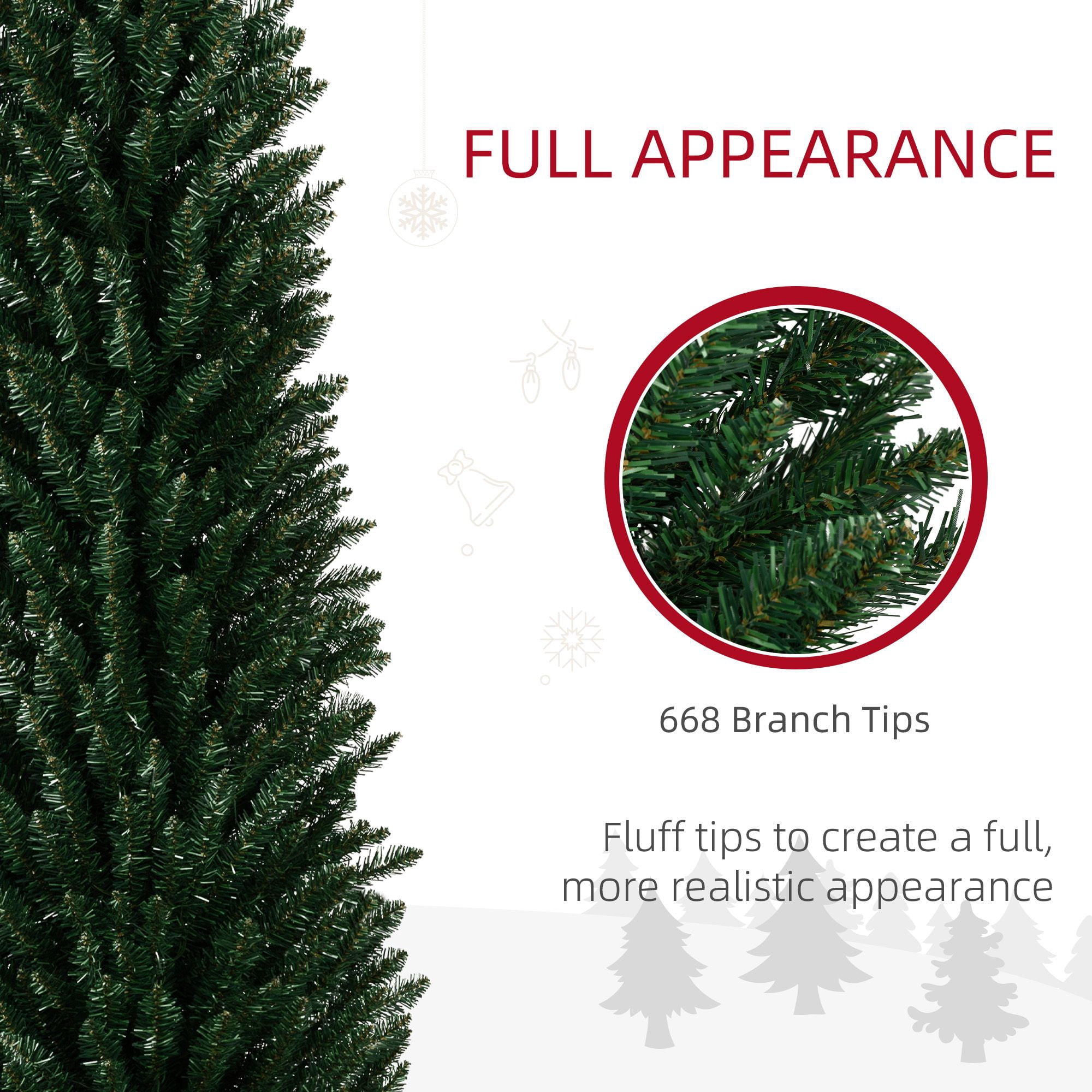 8 ft Artificial Pencil Christmas Tree with 250 Colorful LED Lights, 668 Tips, Steel Base, Skinny Slim Shape for Small Rooms and Entryways