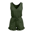 thumbnail image 4 of Womens Summer Jumpsuit V-Neck Short Sleeve Romper Playsuit Solid Color Trousers Pants One Piece Bodysuit Ladies Office Elegant Overall Army Green L, 4 of 6